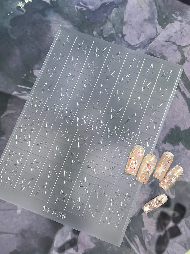 Multi Design French Nail Stickers Checkered Transparent Spray-painted Nail Art Stickers Heart-shaped Nails 3D Decorations Decals