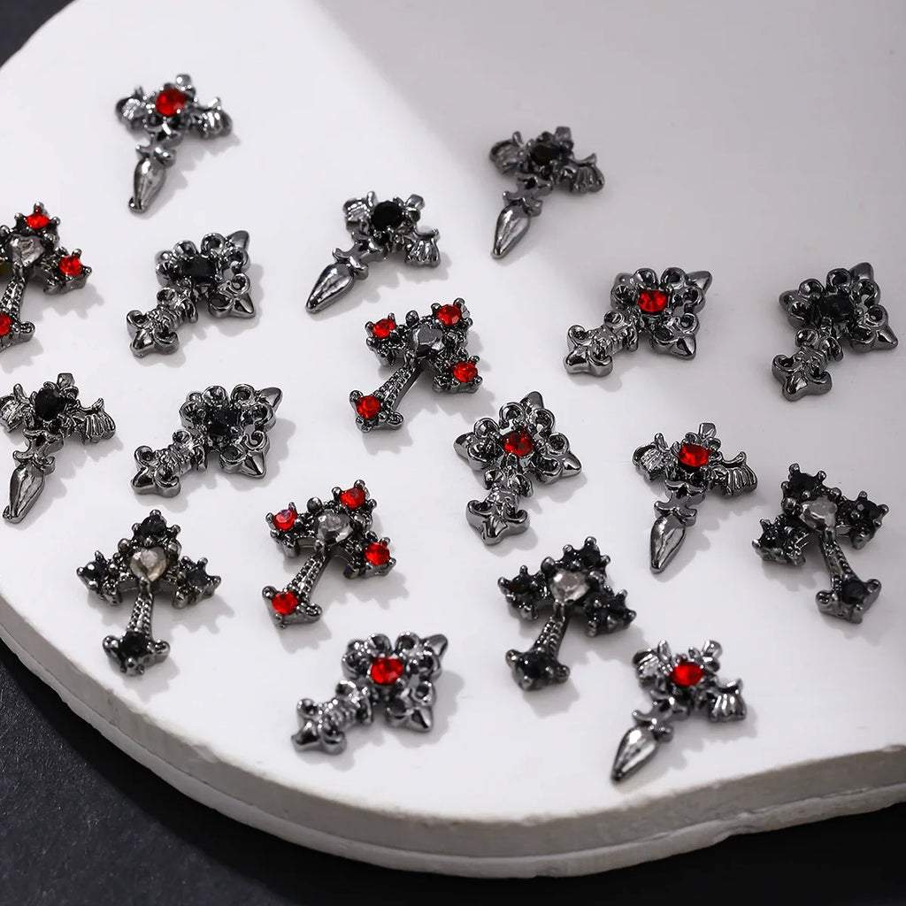 10pcs/pack Punk Style Three-Dimensional Cross Personalized Nail Art Alloy Decoration, Halloween Dark Style Cross DIY Decoration