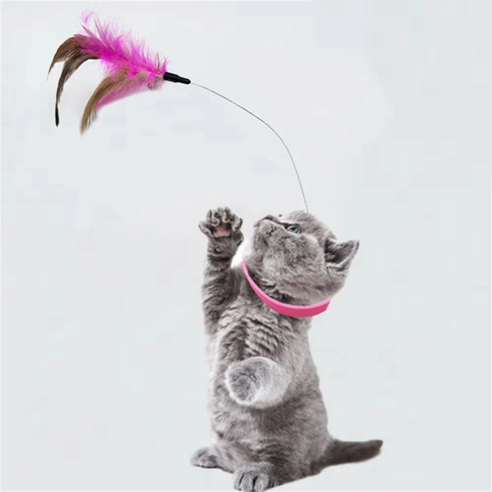 Interactive Cat Toys Funny Feather Teaser Stick with Bell Pets Collar Kitten Playing Teaser Wand Training Toys for Cats Supplies
