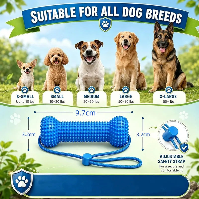 Durable Rubber Dog Bone Chew Toy with Safety Rope Teeth Cleaning Bite Toy for Puppy Pet Training