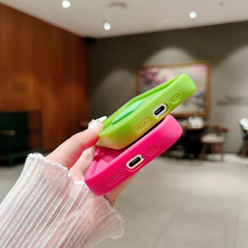 Cute INS 3D Love Heart Silicone Phone Case For iPhone 11 12 13 14 15 16 17 Air Pro Max 7 8 Plus SE2022 Shockproof Candy Cover