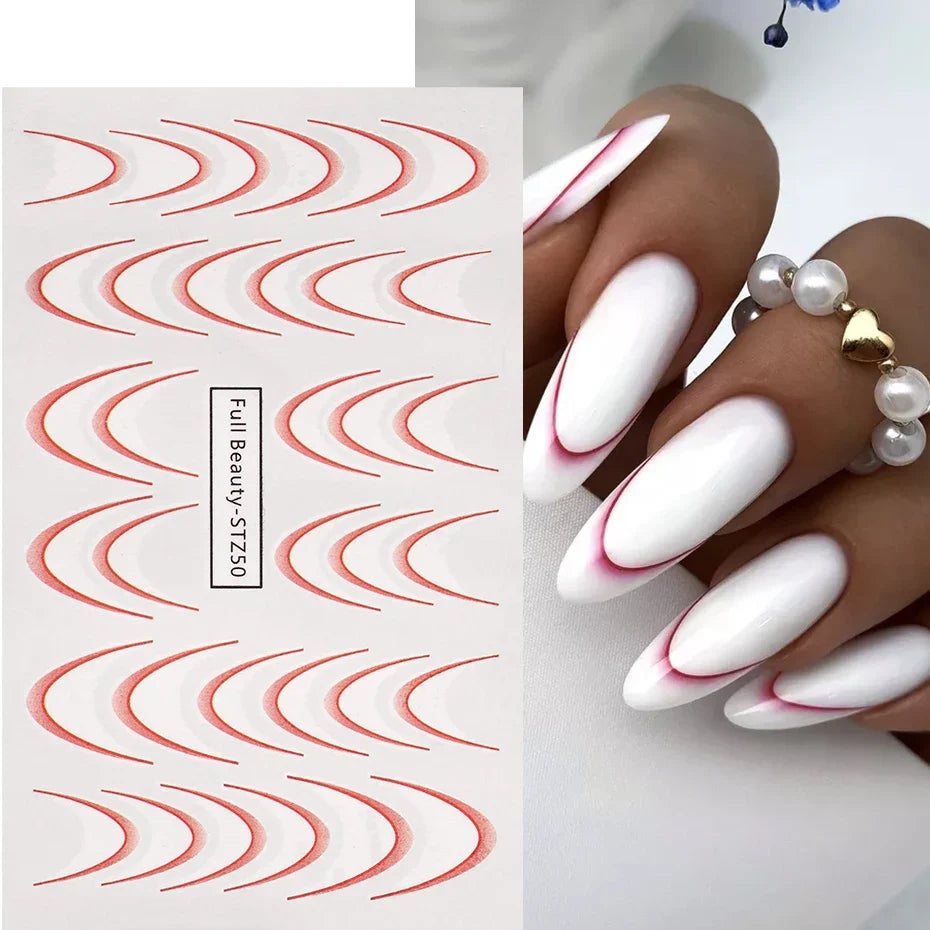 Gradient French Nail Art Stickers Ink Blooming Wave Line Water Transfer Sliders Decals DIY Ombre Manicure Decorations Foils