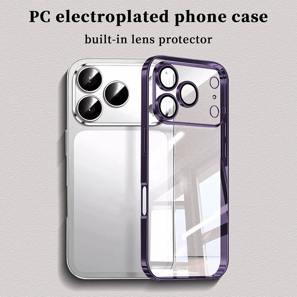 Luxury Plating Transparent Phone Case For iPhone 17 16 15 14 18 Pro Max 17Pro Lens Protection Shockproof Clear Bumper Back Cover
