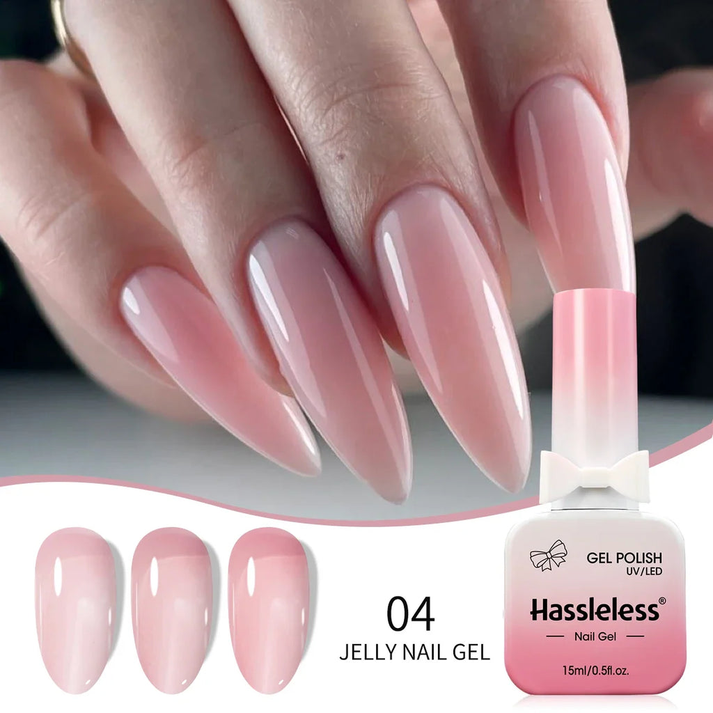 Hassleless 15ml Glass Bottle, Nude Pink Clear Nude Nail Polish, 2026 New Trendy Pink Gel Nail Polish.