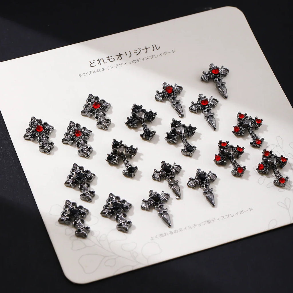 10pcs/pack Punk Style Three-Dimensional Cross Personalized Nail Art Alloy Decoration, Halloween Dark Style Cross DIY Decoration