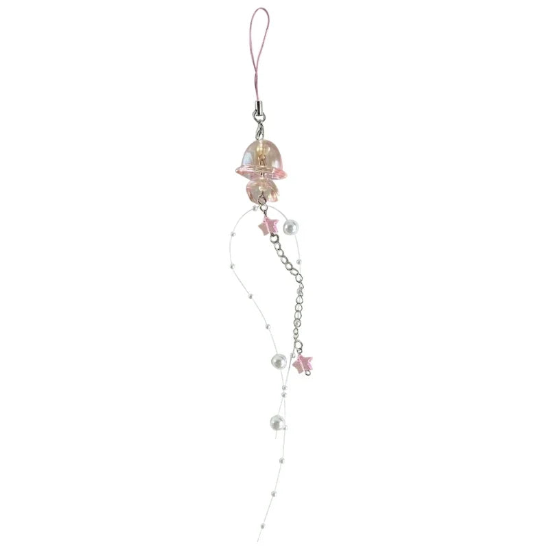 Phone Charm Strap Keychain Kawaii-Cute Crystal Jellyfish Pendant  Phone Chain Bowknot Phone Charm Keycord for  iPhone Camera Bag