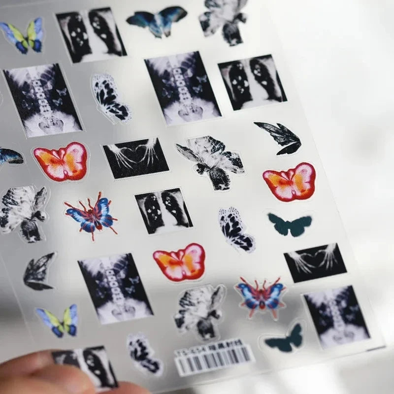 Dark Girl Butterfly Moth 3D Adhesive Nail Art Stickers 5D Soft Embossed Reliefs Nail Decals Decorations Wholesale Dropshipping