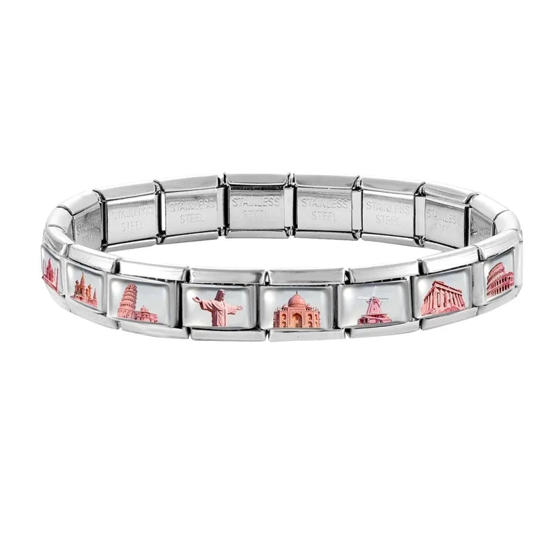 2026 World Scenery Saint Basil's Cathedral St. Peter's Basilica‌ Italian Charm Links Fit 9MM Stainless Steel Bracelet DIY Making