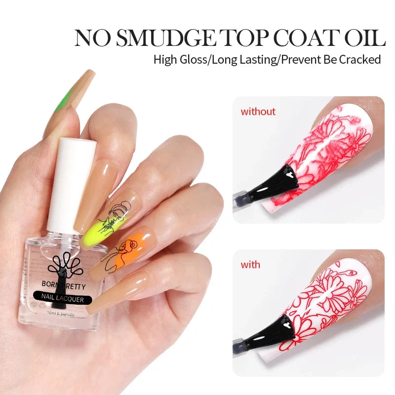 BORN PRETTY 10ml Nail Art Stamping Polish for Manicure Printing Design Black White Nail Art Varnish Need No Smudge Top Coat Oil