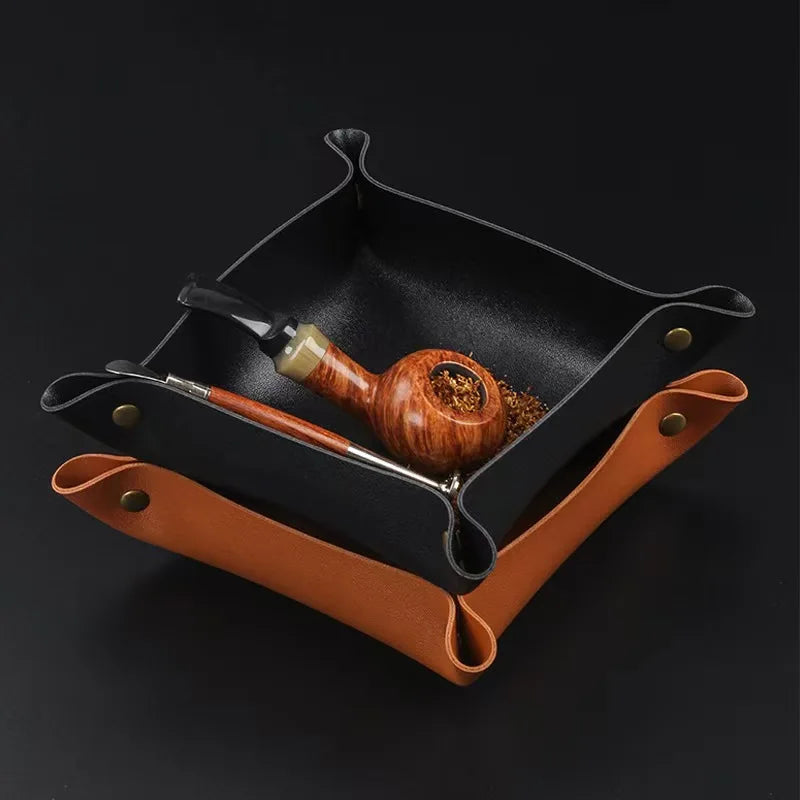 PU Valet Tray Foldable Storage Tray Makeup Keys Coins Snacks Desktop Nightstand Organizer Multi-purpose Leather Tray
