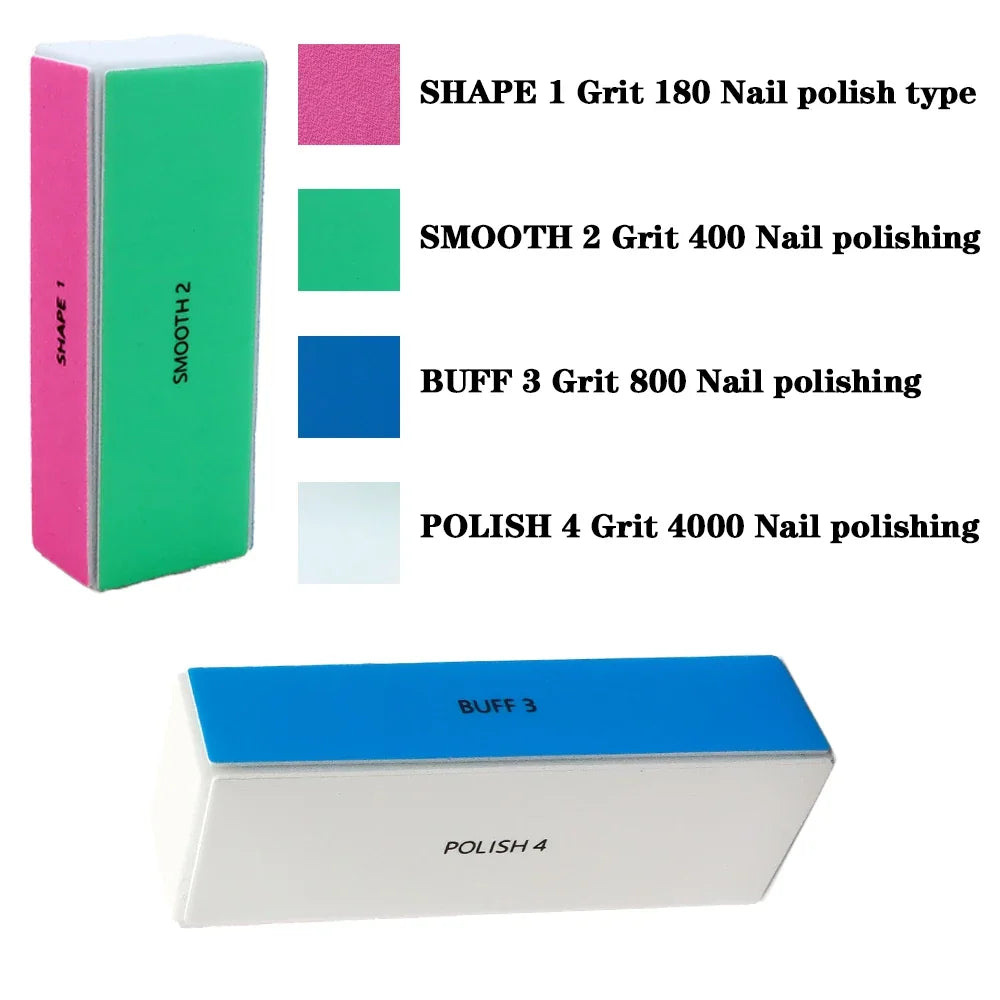12Pcs Professional Nail File and Buffer Set 10pcs 100/180 Grit Emery Boards 2pcs 4 Way Buffing Blocks Manicure Nail Care Tools