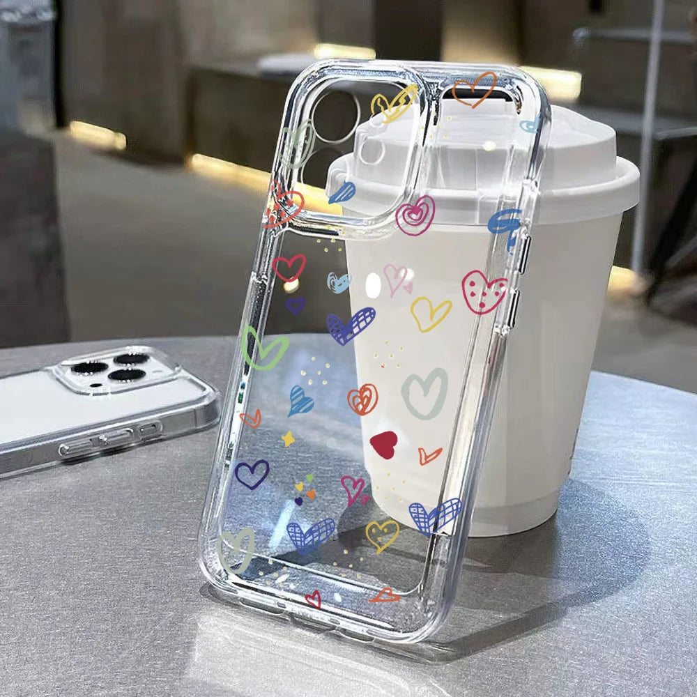 Colorful Flowers Phone Case For iPhone 13 11 16 15 14 12 17 Pro Max 7 8 Plus XS XR SE 2022 2020 Love Heart Transparent Cover