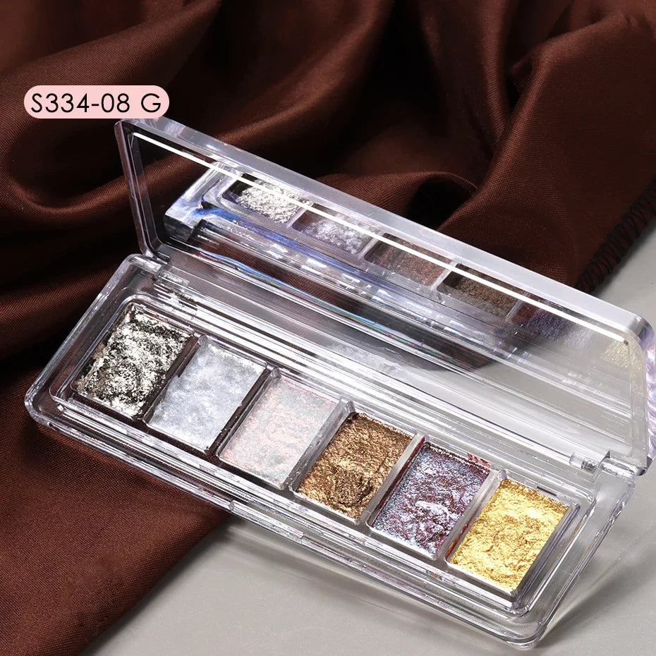 6 Grids Bright Bling Mud Solid Nail Pigment Crystal Aurora Opal Rubbing Dust Chrome Nail Glitter Korean Japanese Manicure Decor