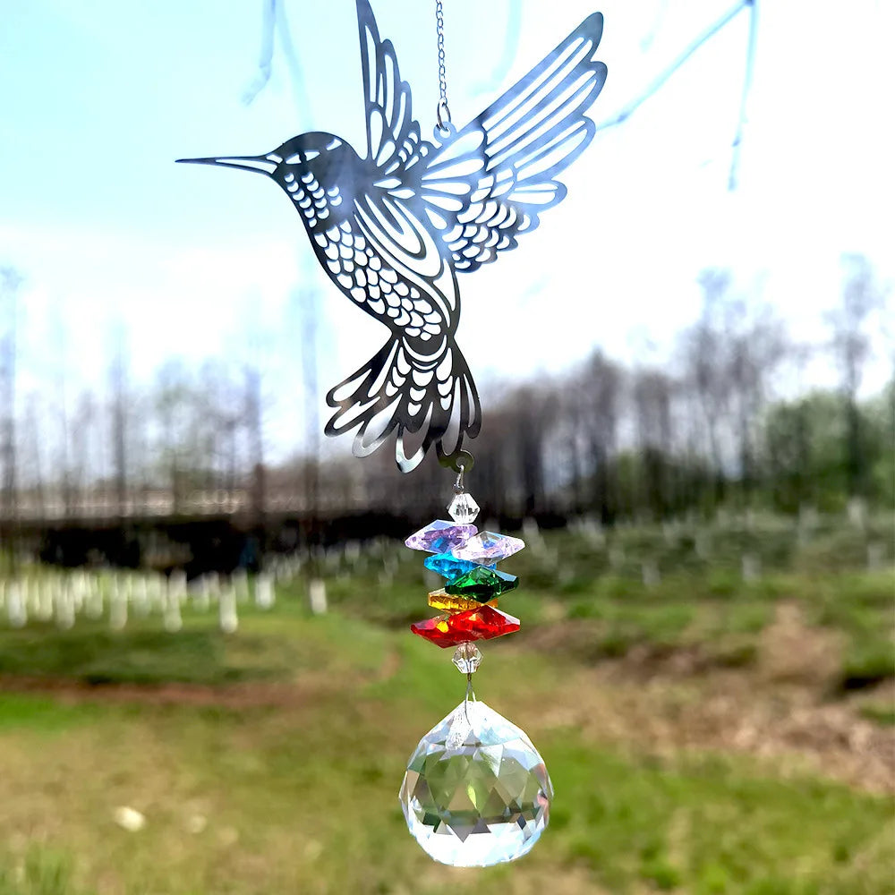 Hummingbird Crystal Prism Sun Catcher Pendant Prisms Rainbow Maker Wind Chimes Window Hanging Ornament Garden Home Decoration