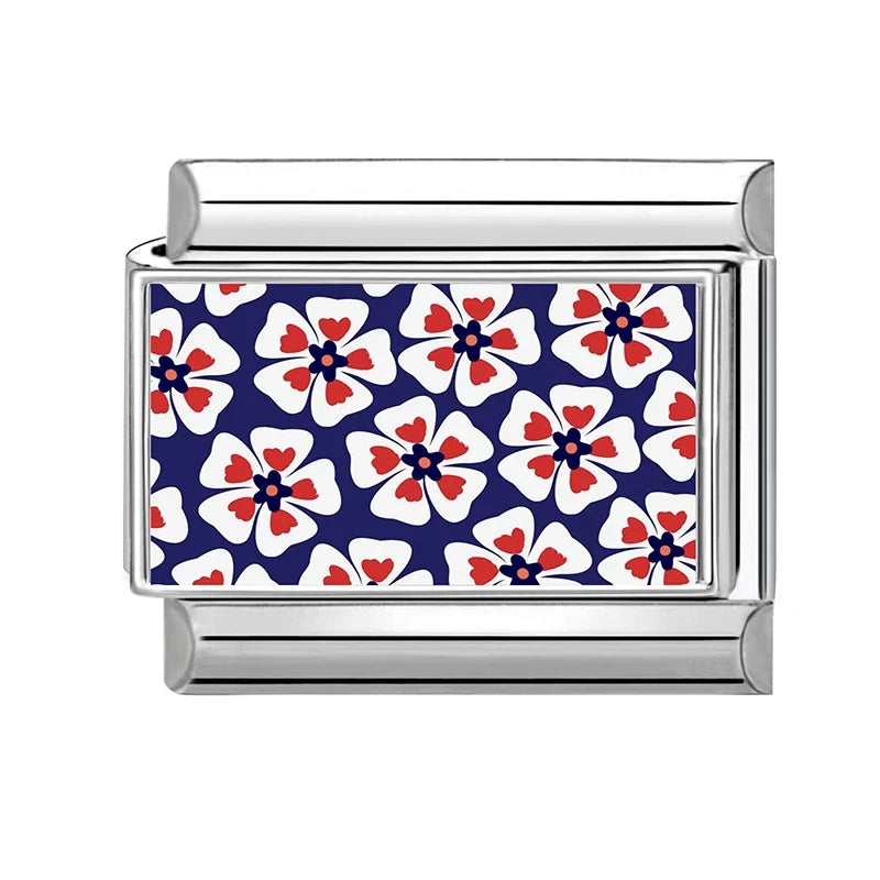Fashion Colored Color Charms Flowers Lycoris Radiata Italian Link Fit 9mm Stainless Steel Bracelet Jewelry Making DIY Gift