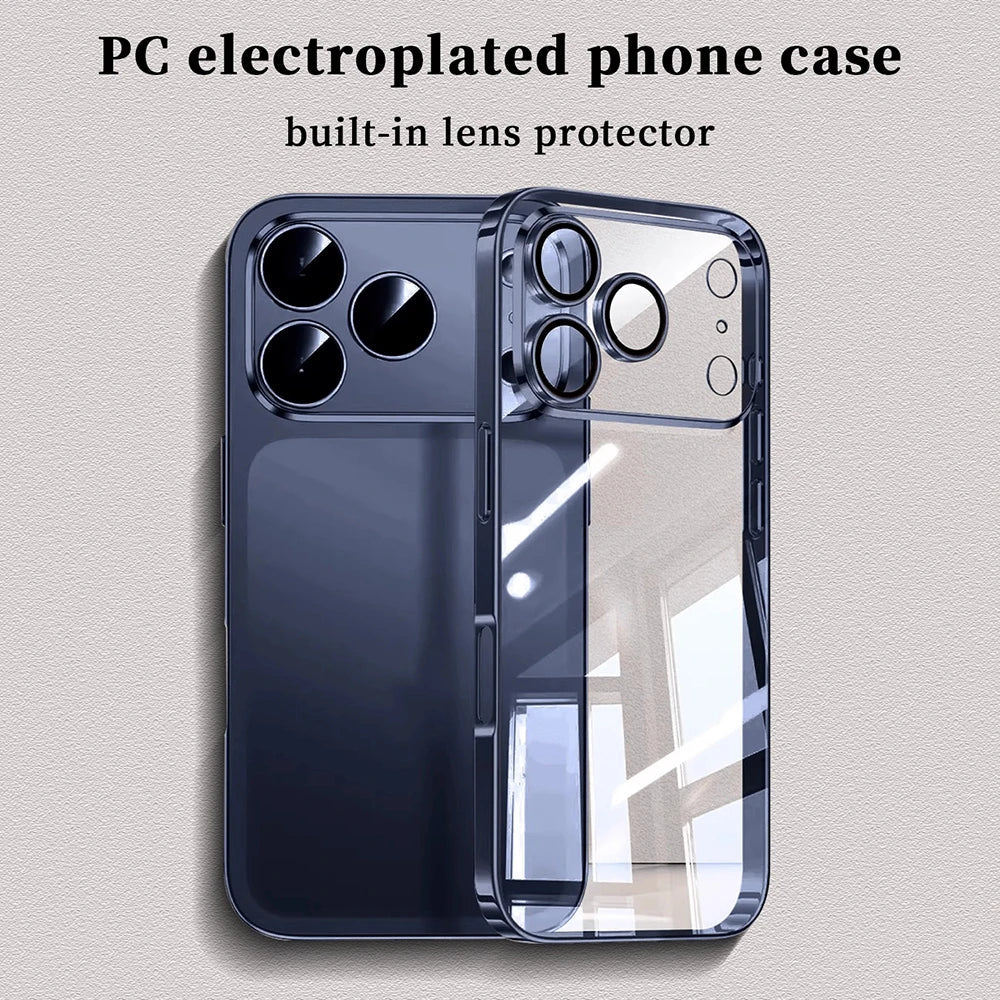 Luxury Plating Transparent Phone Case For iPhone 17 16 15 14 18 Pro Max 17Pro Lens Protection Shockproof Clear Bumper Back Cover