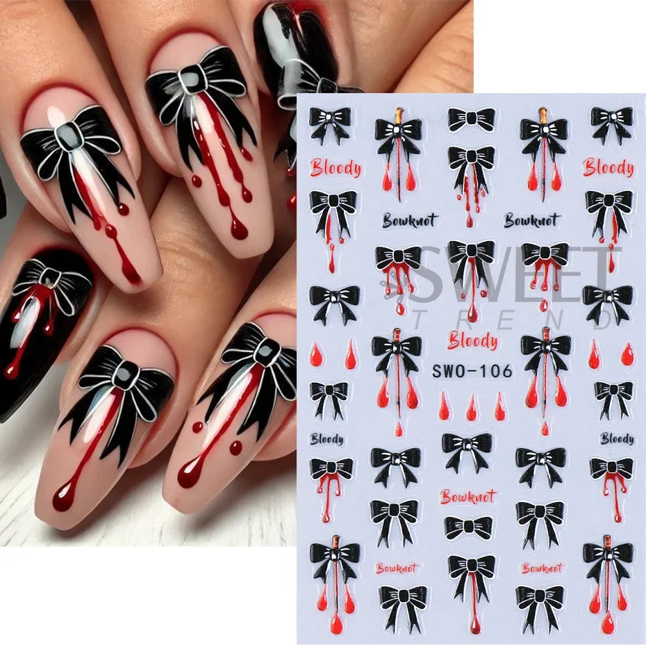2pcs Halloween Nail Stickers Wacky Expression Clown Face Bowknot Star Pattern Nail Decals DIY Manicure Decoration Nail Supplies