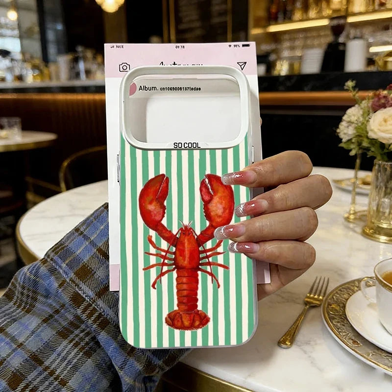 Simple Cute Green And White Plaid Animal Phone Case For iPhone 17 Air 16 15 14 Plus 13 12 18 Pro Max Laser Shockproof Cover Capa