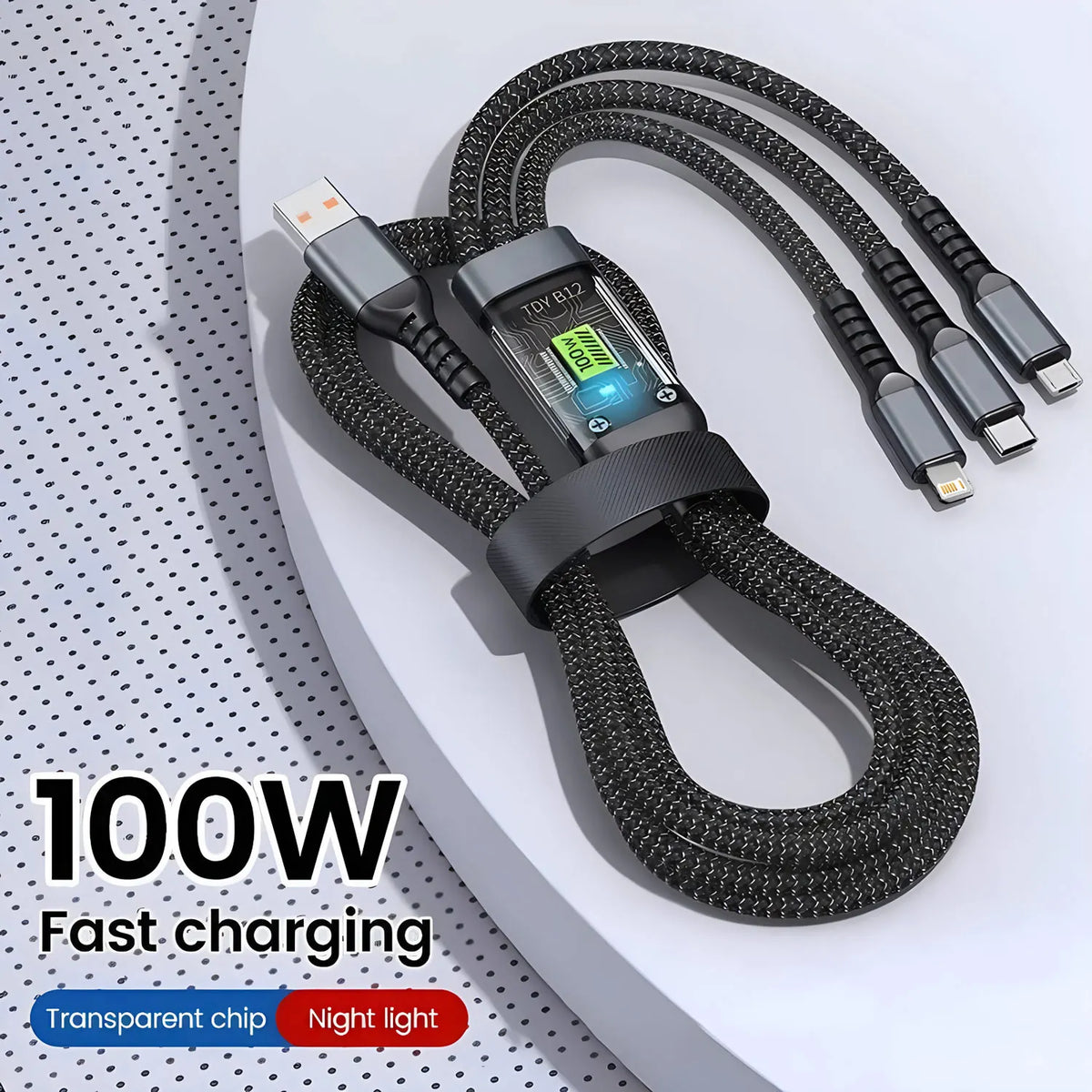100W 3 In 1 Super Fast Charge Cable Transparent Luminous Super Fast Charge Type C USB Cable Multi Extension For Android