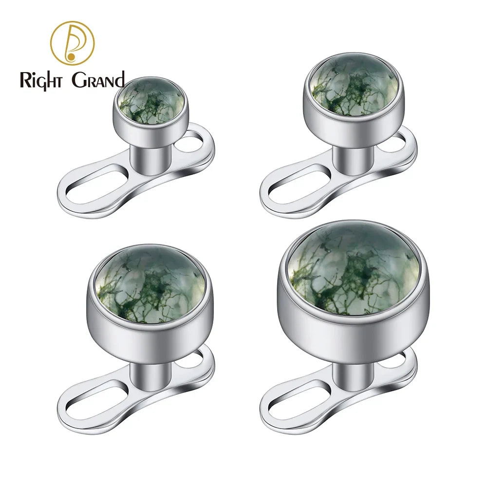 Right Grand ASTM F136 Titanium 14G Dermal Anchor Top with Natural Green Moss Agate Base Microdermal Piercing Body Jewelry
