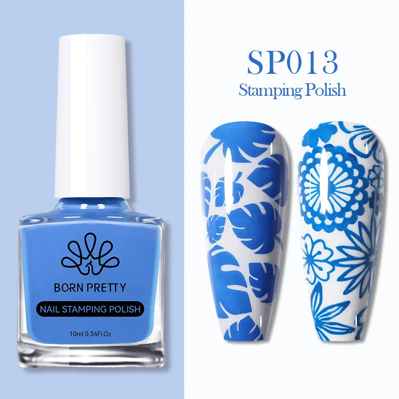 BORN PRETTY 10ml Nail Art Stamping Polish for Manicure Printing Design Black White Nail Art Varnish Need No Smudge Top Coat Oil