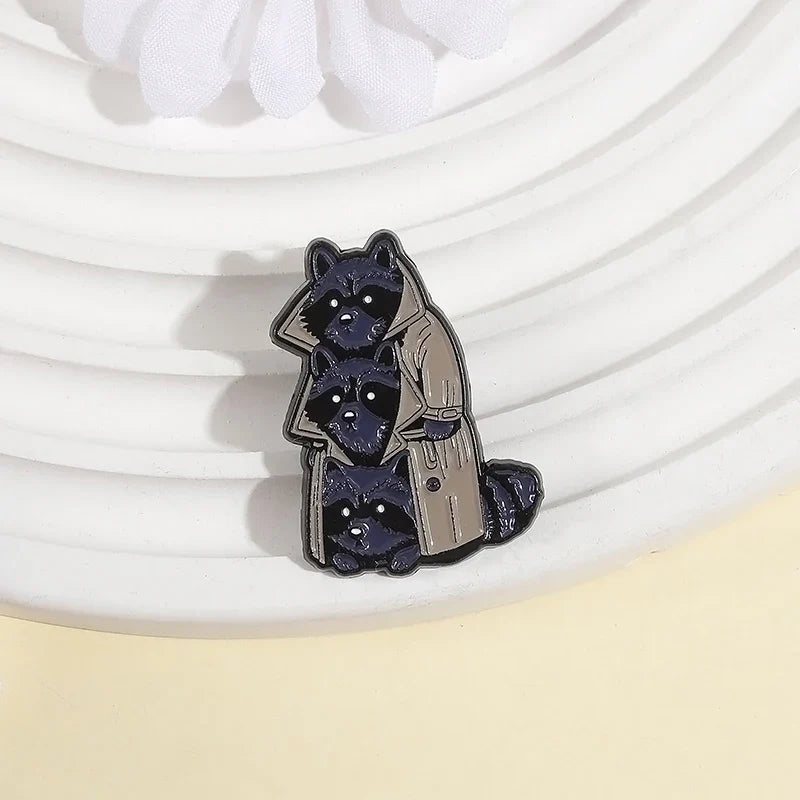 Cartoon Anime Three Raccoons Enamel Pins Black Punk Witchcraft Raccoon Brooches Backpack Lapel Badges Jewelry Gift for Friends