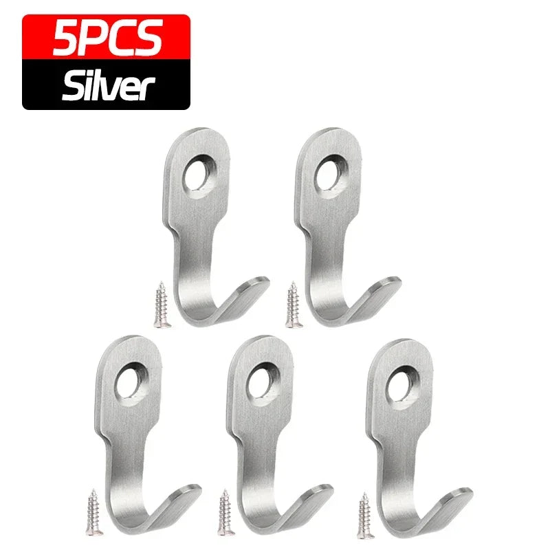 1/20pcs Mini Stainless Steel J-shaped Hook with Screw Items Key Rack Wall Punching Hook Kitchen Accessories Bathroom Hardware