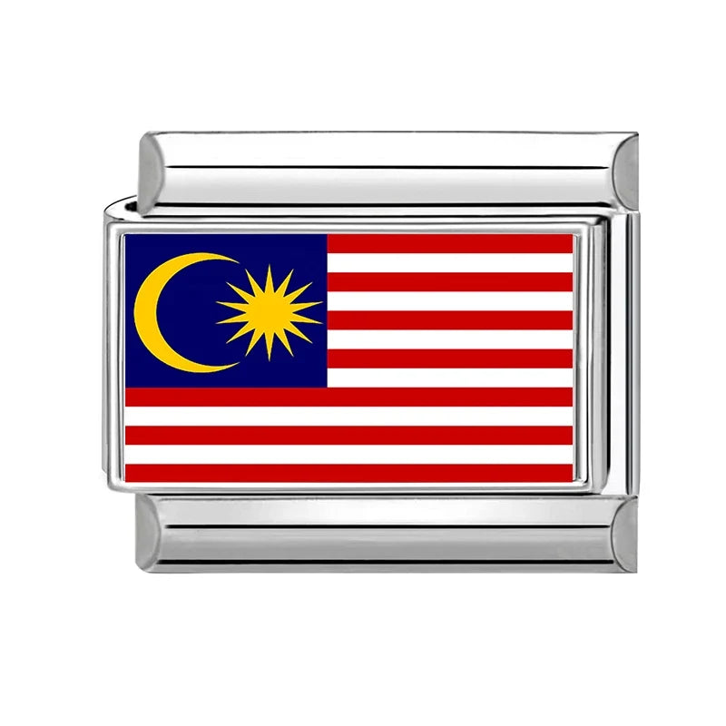 2025New Colorful World National Flag Photo Italian Charm Link Fit 9mm Women Men Bracelet Stainless Steel Jewelry Making Bead DIY
