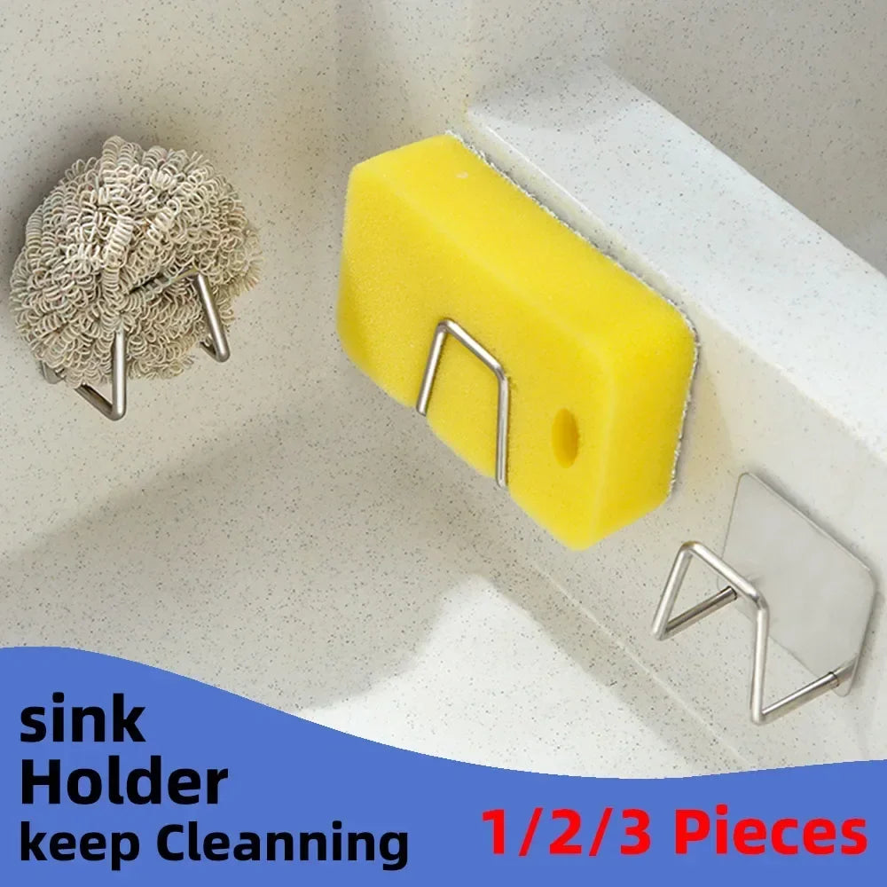 Kitchen Sponges Holder Self Adhesive Sink Sponges Drain Drying Rack Stainless Steel Holder Sink Organizer Kitchen Accessories