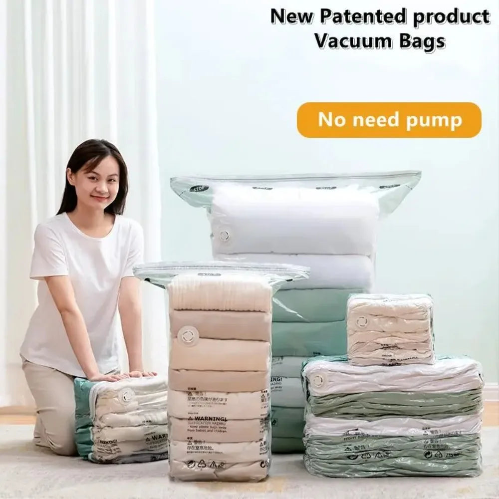 1PC Large Vacuum Storage Bags Plastic No-Pump Needed for Clothes & Blankets Reusable Compression Travel Empty Bag Accessory