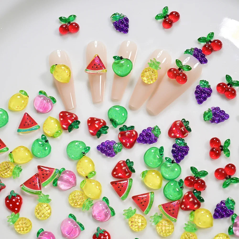 50Pcs 3D Cute Strawberry Nail Art Decorations Fashion Cartoon Fruits Nail Charms for Kawaii DIY Phone Case Crafts Manicure Parts