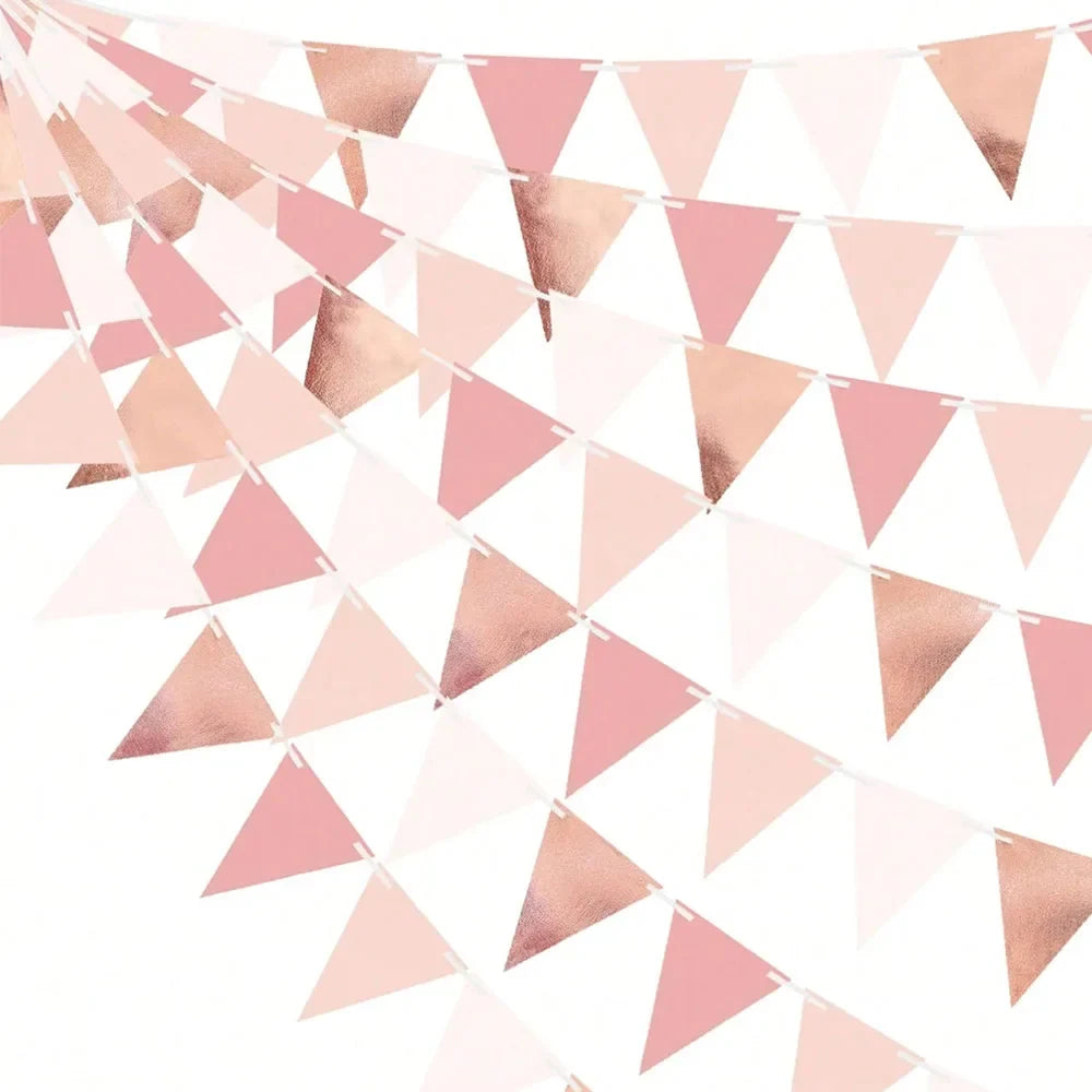 Rose Gold Triangle Paper Pennant Garland, Wedding, Birthday, Anniversary, Bridal Shower, Indoor & Outdoor Garden Party Decor