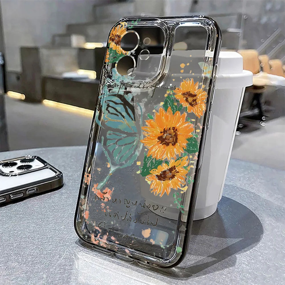 Colorful Flowers Phone Case For iPhone 13 11 16 15 14 12 17 Pro Max 7 8 Plus XS XR SE 2022 2020 Love Heart Transparent Cover