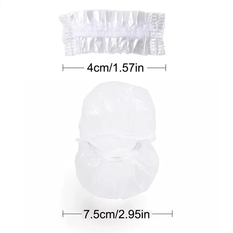 100PCS Disposable Waterproof Ear Covers for Hair Dye, Transparent Elastic Earmuffs Protective Plastic Wrap for Shower Salon