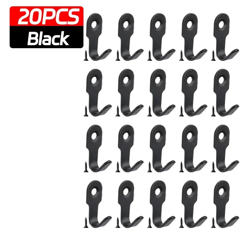 1/20pcs Mini Stainless Steel J-shaped Hook with Screw Items Key Rack Wall Punching Hook Kitchen Accessories Bathroom Hardware