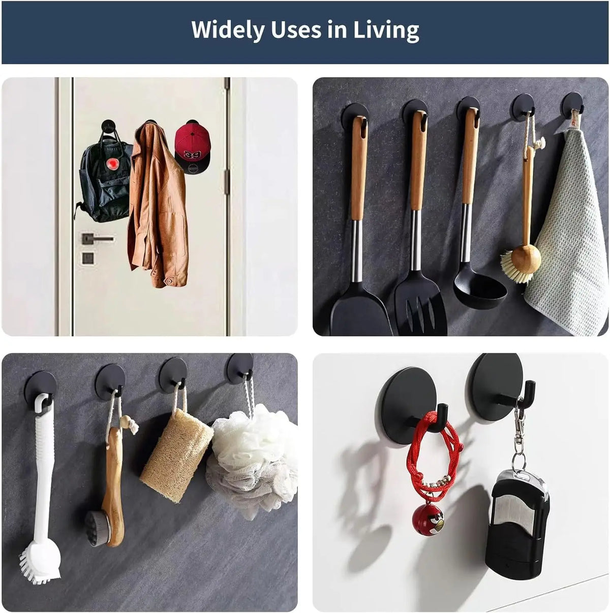 Coat Hooks Wall Mounted Coat Rack Self-Adhesive Kitchen Hooks Stainless Steel Wall Adhesive Hooks for Walls Bathrobe Hooks Door