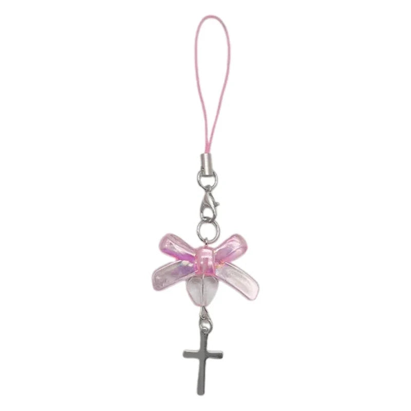 Phone Charm Strap Keychain Kawaii-Cute Crystal Jellyfish Pendant  Phone Chain Bowknot Phone Charm Keycord for  iPhone Camera Bag