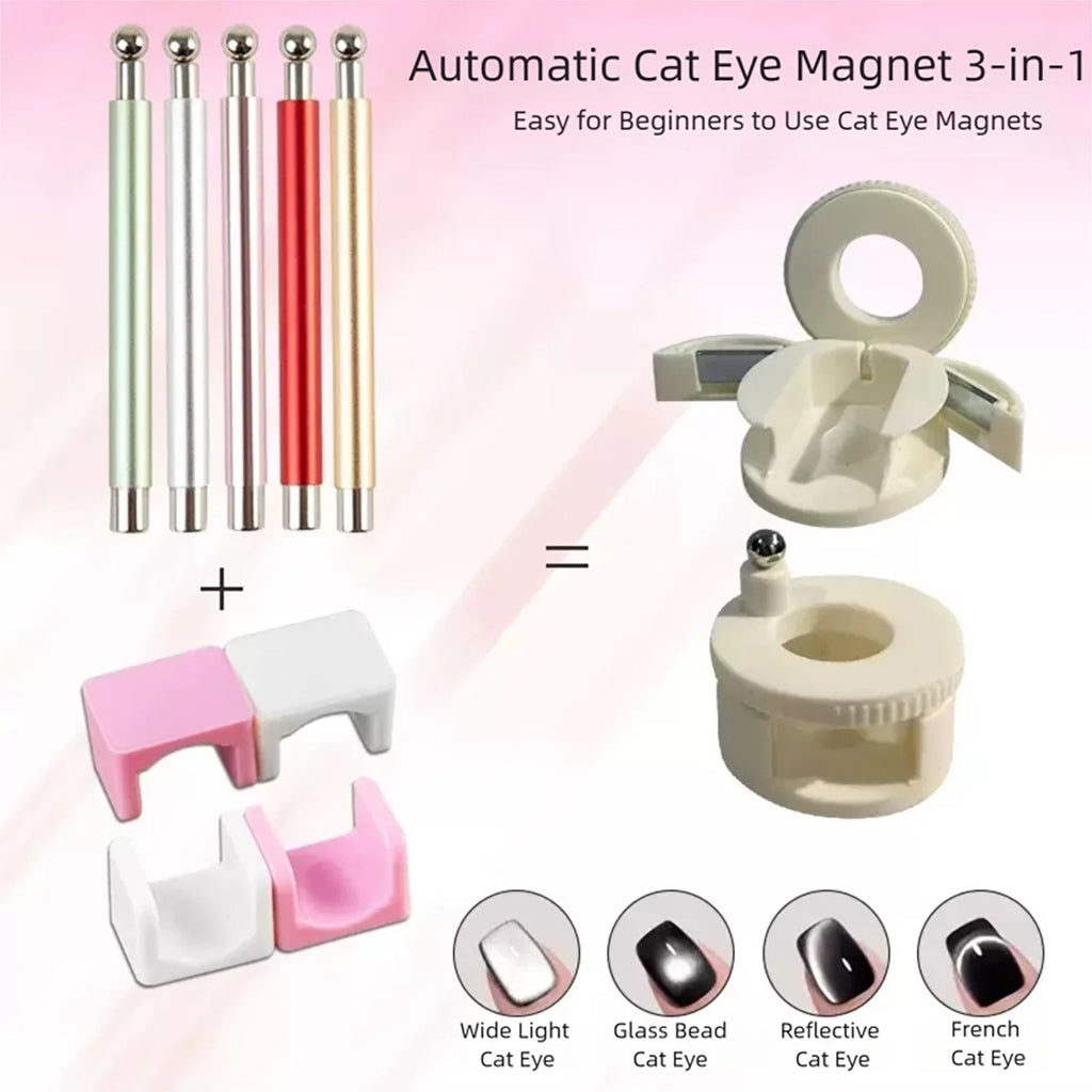 2026 New 3-in-1 Super Strong Magnet Automatic Cat Eye Magnet Tool for Wide Light & Side Light Effects Glass Bead Cat Eye Nails