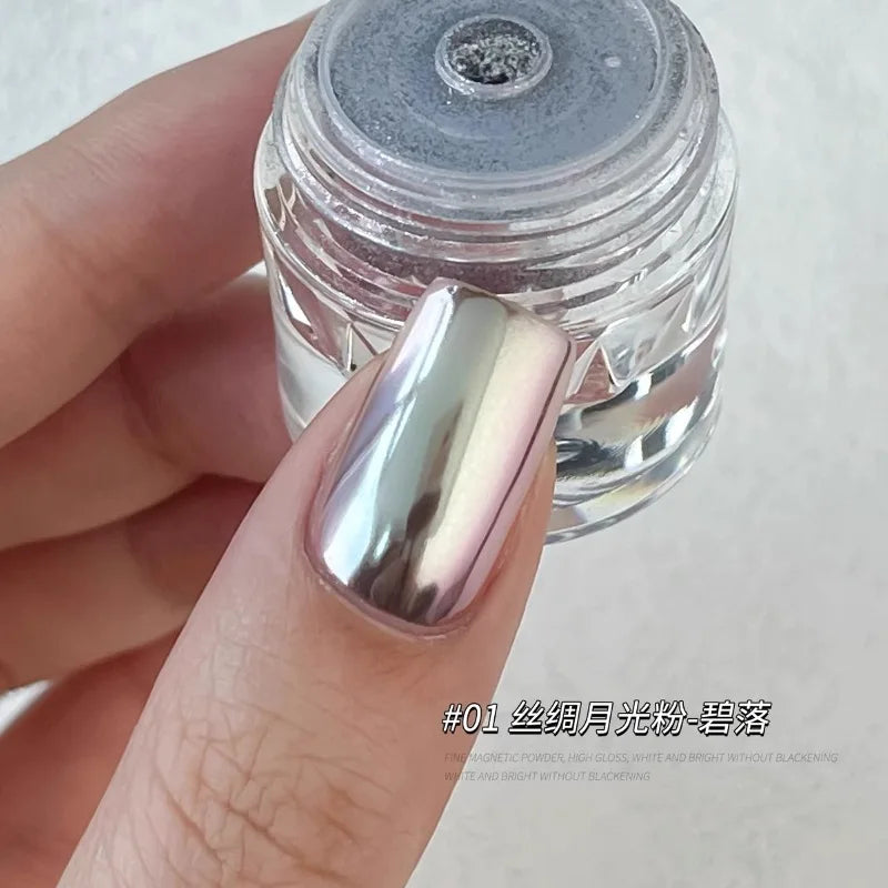 1Jar Aurora Silk Moonlight Mirror Nail Art Glitter Powder 0.3g Cat Eye Metallic Chrome Pigment High-Gloss Plating Manicure Dust