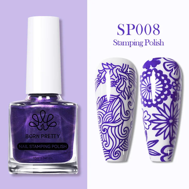 BORN PRETTY 10ml Nail Art Stamping Polish for Manicure Printing Design Black White Nail Art Varnish Need No Smudge Top Coat Oil