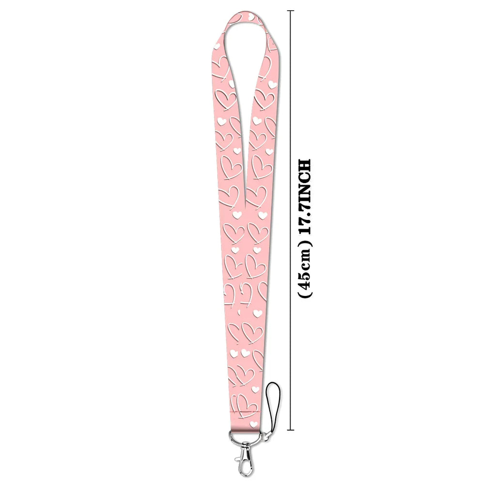 Cute Simple Pink Heart Women Neck Strap Phone Charm Keychain Badge Holder ID Card Pass Hang Rope Lariat Lanyard for Key Rings