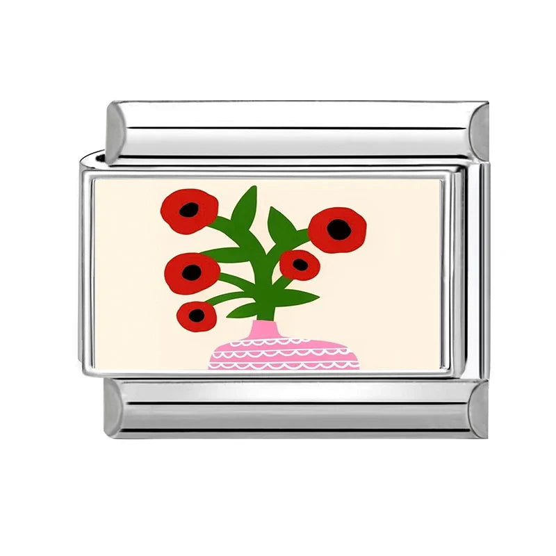 Fashion Colored Color Charms Flowers Lycoris Radiata Italian Link Fit 9mm Stainless Steel Bracelet Jewelry Making DIY Gift