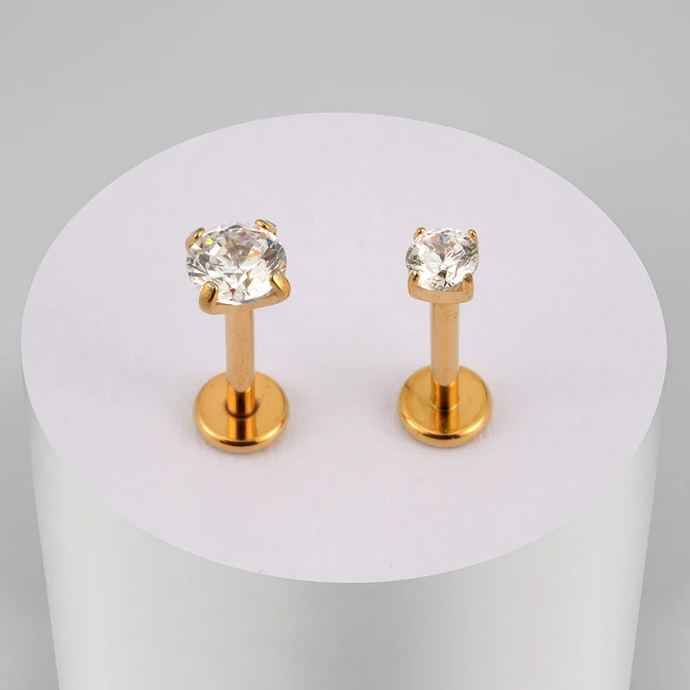 Right Grand ASTM F136 Titanium CZ Gem Internally Threaded Labret Monroe Lip Ring Tragus Nail Helix Earring Stud 16G 6/8/10mm Bar