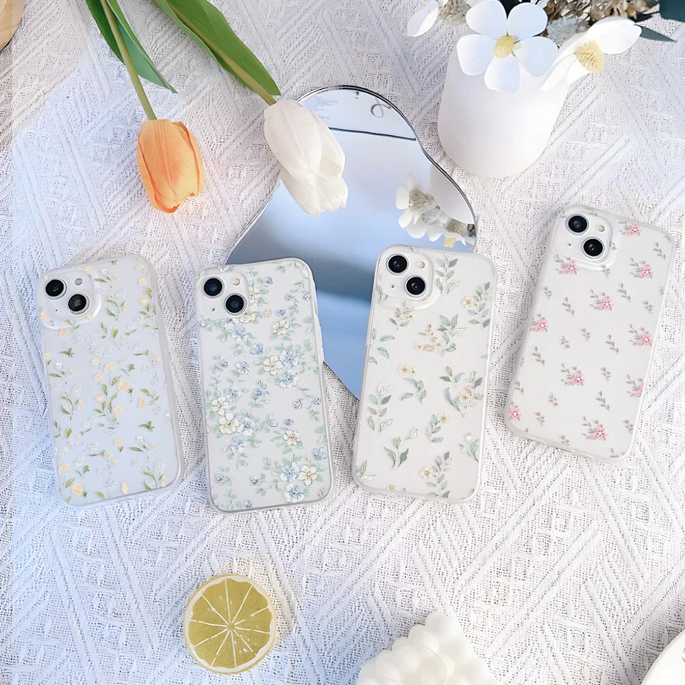 Luxury Silicone Phone Case For iPhone 15 Pro Fundas iPhone 13 11 16 Pro Max 12 Mini 14 Plus 11pro 13pro Shockproof Flowers Cover