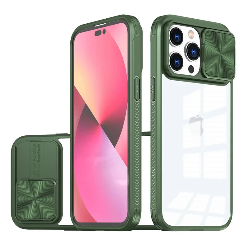 Slide Camera Lens Protection Case For iPhone 15 14 11 12 13 Pro XS Max XR 7 8 Plus SE Soft Bumper Shockproof Clear Hard PC Cover