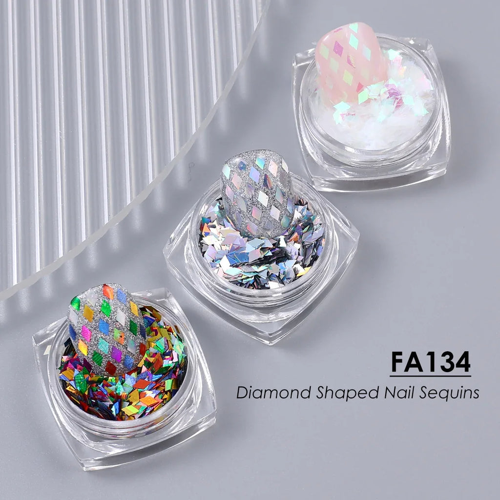 3pcs Rhombic Nail Glitter Flakes Laser Silvery Diamond Shape Sequins For Nails AB Colorful Chunky Sparkly DIY Manicure Accessory