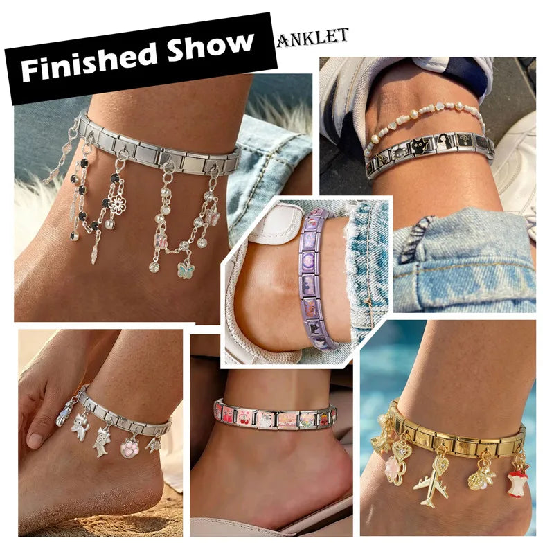 Unique Love Wings Moon Keys Bow Knot Crown Italian Charm Link Fit 9MM Stainless Steel Bracelet Women Men DIY Making Gifts