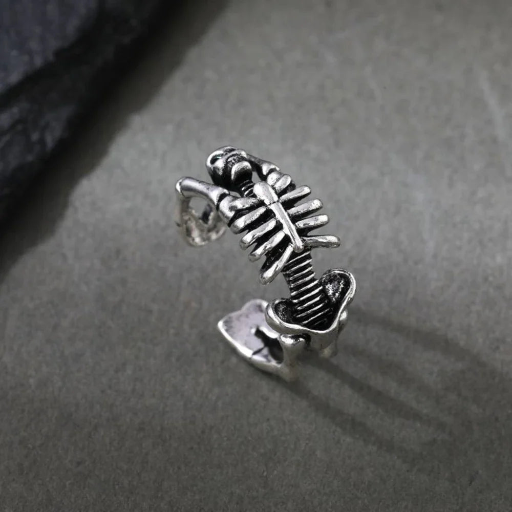 New Vintage Thai Silver Gothic Undead Skull Skeleton Cuff Finger Rings For Men Women Punk Fashion Jewelry Gift Party Y2K