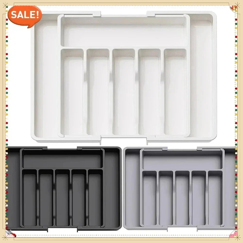 UpgradedAdjustable Cutlery Drawer Organizer Plastic Divided Storage Tray Space Saving Holder for Kitchen Knives Spoons Tableware