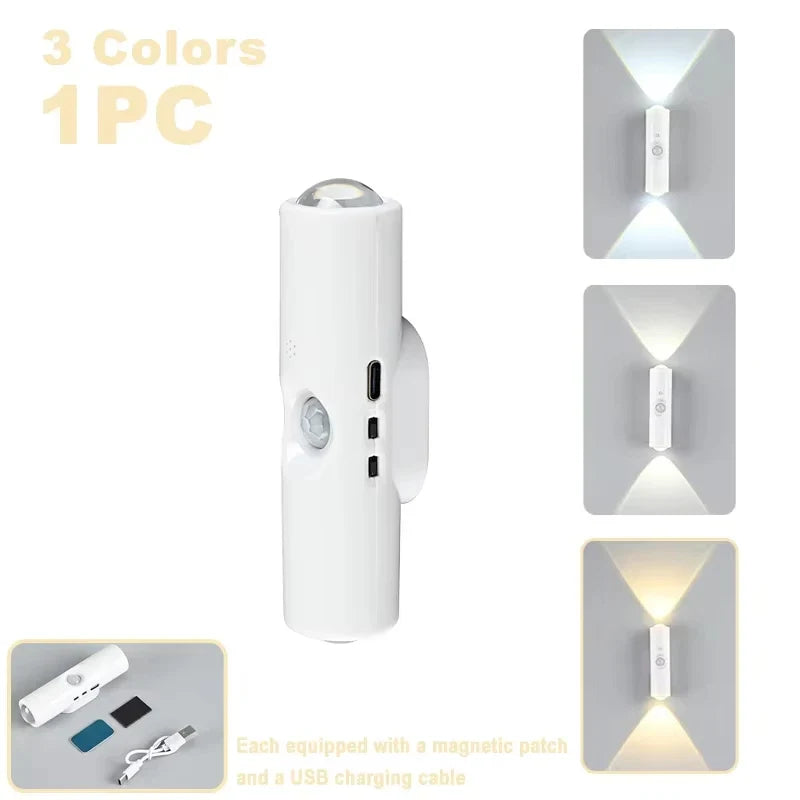 LED Motion Sensor Night Light, USB-C Rechargeable Adjustable Wall Light, Wireless Stick-On Lamp for Bedroom Hallway Closet